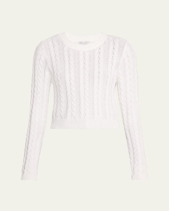 Micro Sequined Cotton Double Cable-Knit Sweater